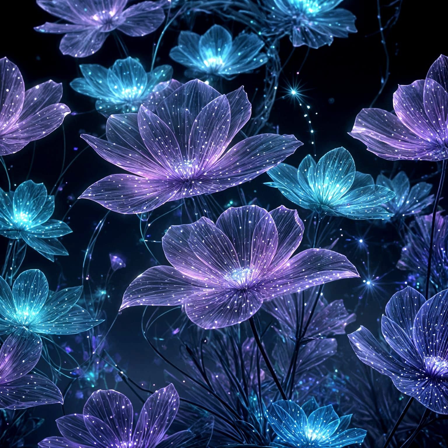 Cyberflowers in Dreamlike Holographic Beauty