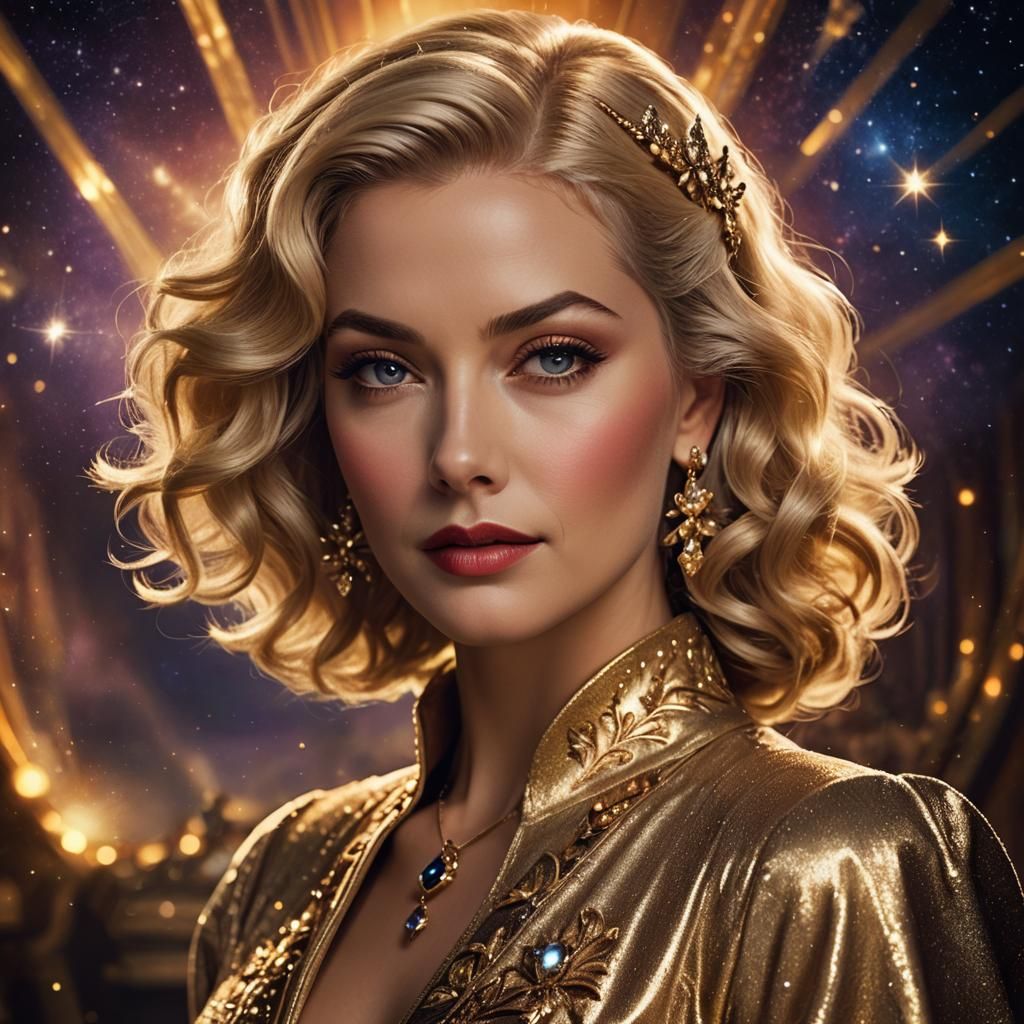 Old Hollywood Star Portrait with Starry Background