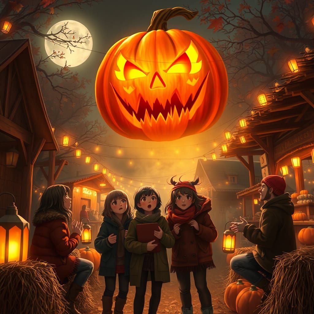 Eerie Jack-o-Lantern Haunts Friends in Anime Style