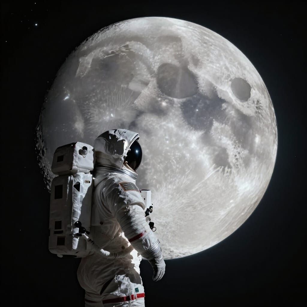 Astronaut Adrift Gazing at Hyperrealistic Moon