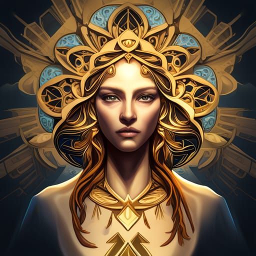 Ornate Gold and Black Cross Portrait, Detailed Art
