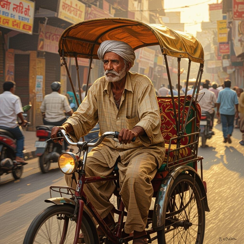 Rickshaw Driver Lost in Thought: Indian Modern Art