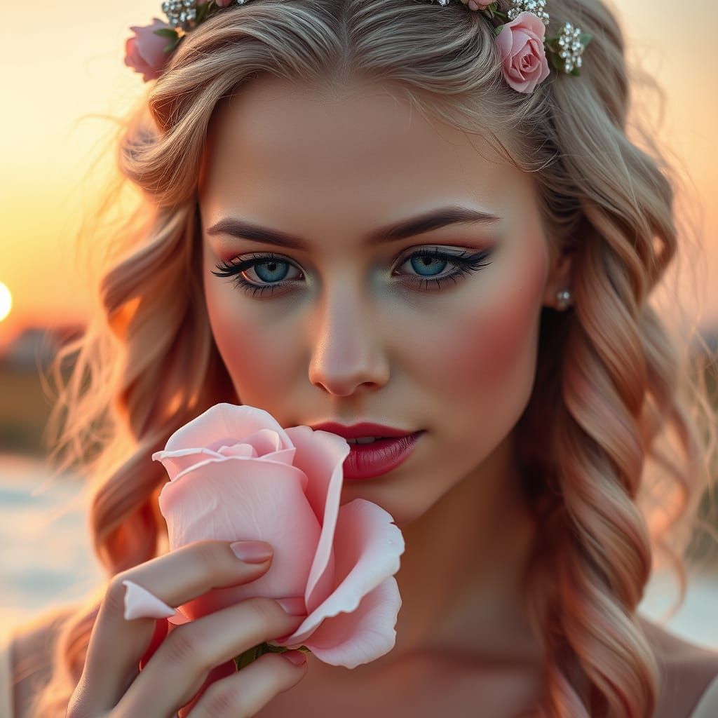 Ultra-Photorealistic Portrait of a Young Woman in Soft Pink ...