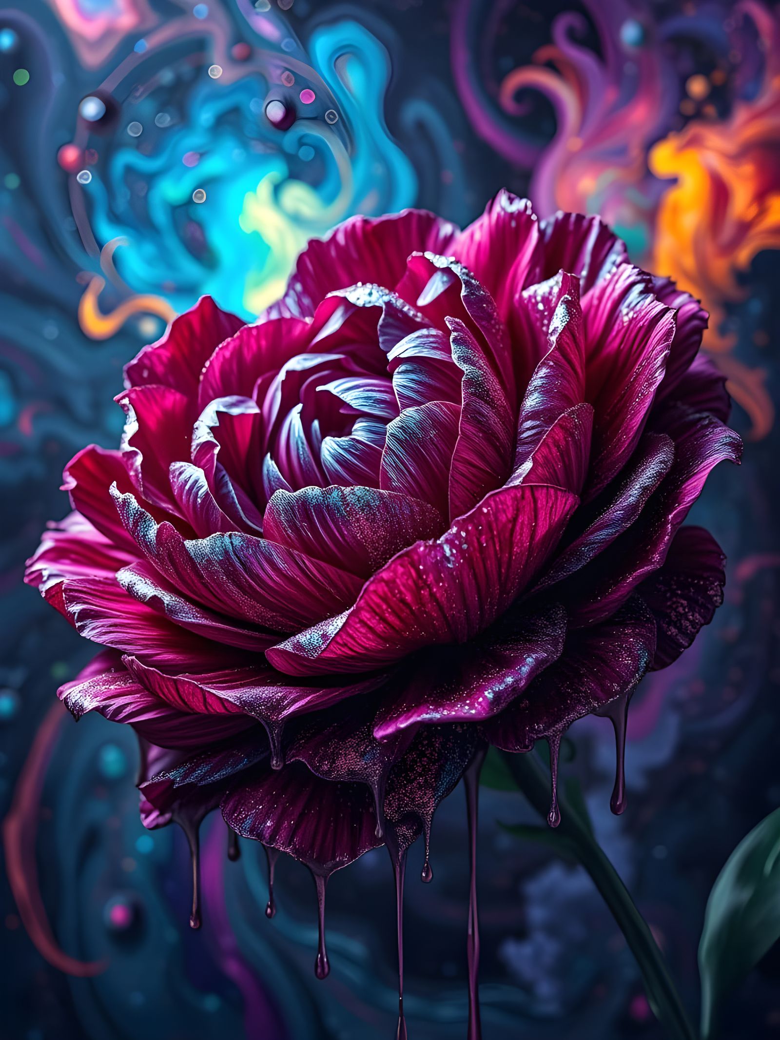 Hyperrealistic Dark Palette Carnation Blooms in Whimsigoth C...