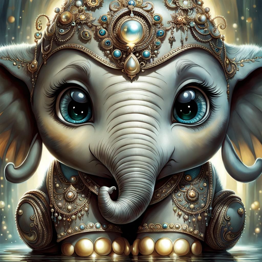 Detailed Elephant Girl Portrait in Bachelier Style
