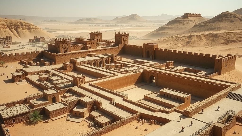 An aerial view of ancient Jericho in the 14th century BC, fo...