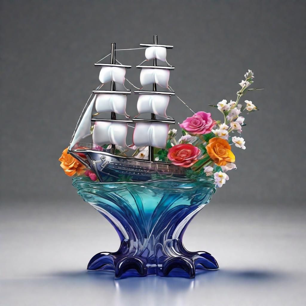 Floral Ship Vase in Splash Art Style