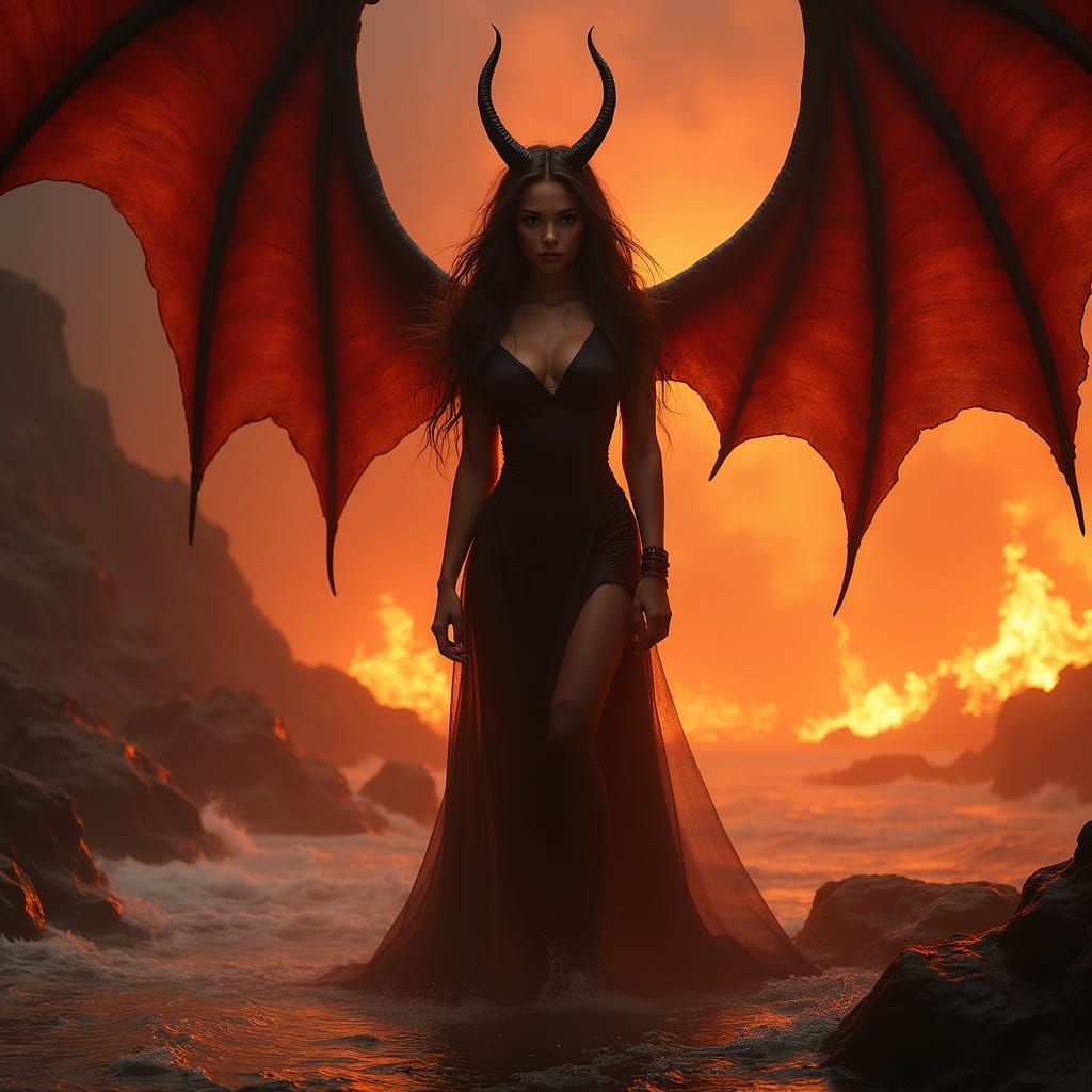Seductive Dark Goddess Reigns Inferno Ocean