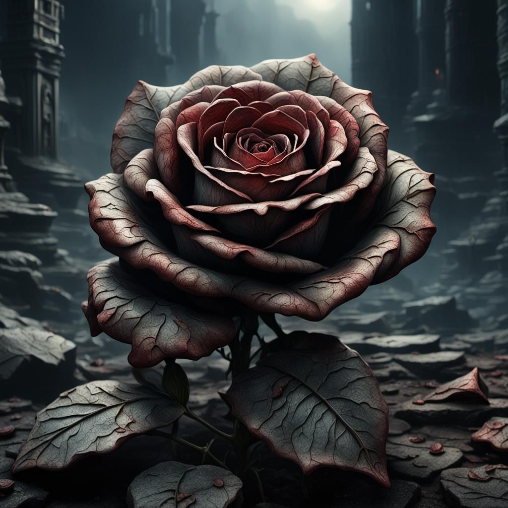 Decaying Stone Rose in Dark Fantasy Style