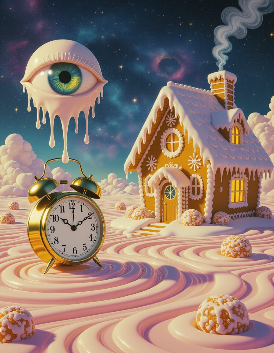 Melting Clock Dreamscape in Psychedelic Dali Style