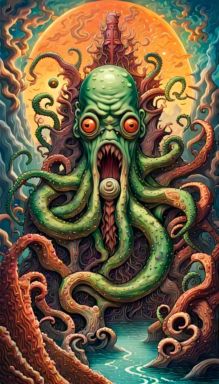 Lovecraftian Horrors: Four Eldritch Scenes in Digital Illust...