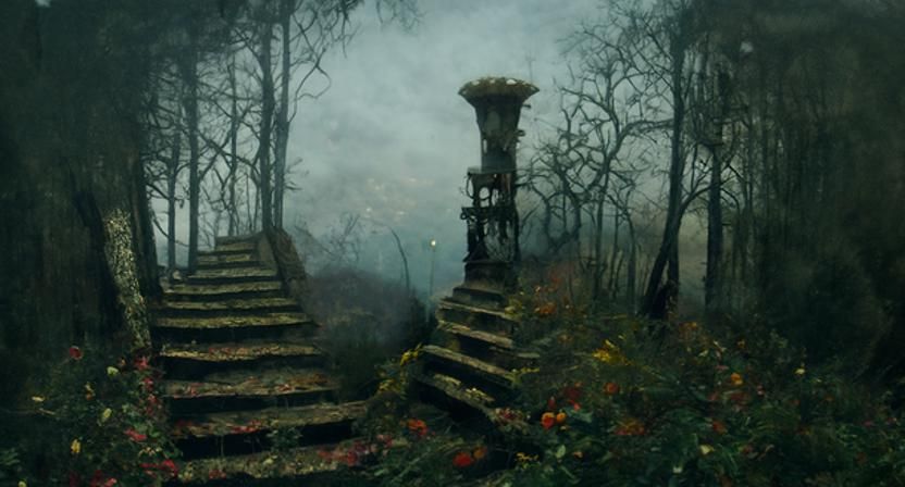 Mysterious Stone Staircase in Twilight Forest