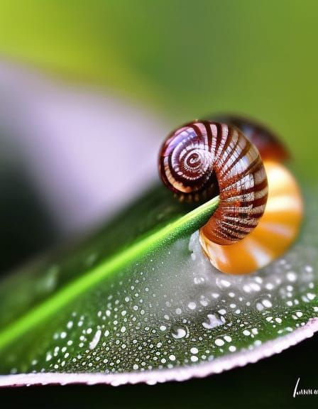 Hyperrealistic Snail on Leaf in Dreamy 3D