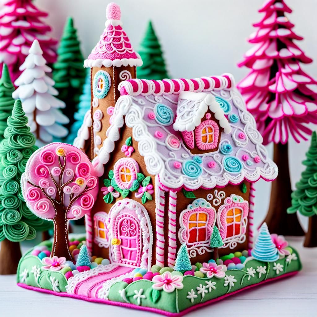 Pink gingerbread house.