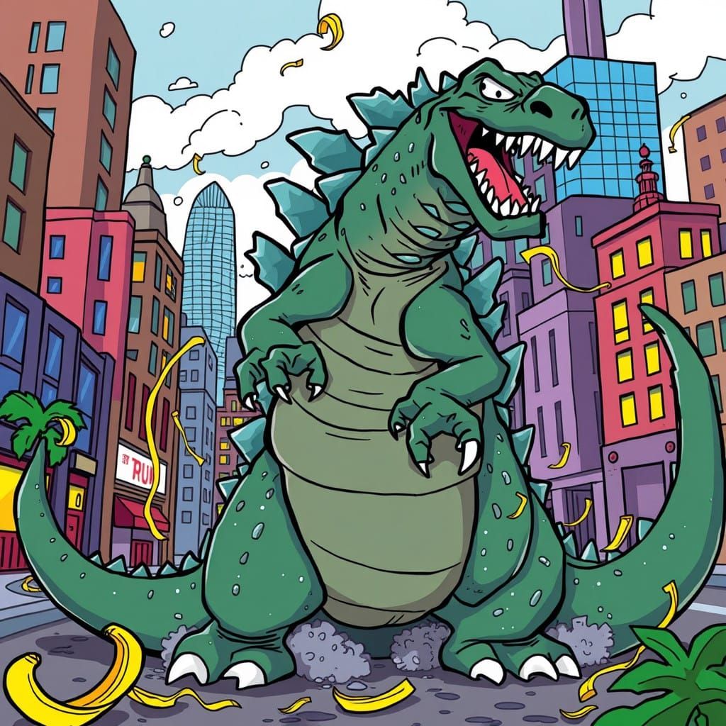 Godzilla in a Looney Tunes Cartoon Style