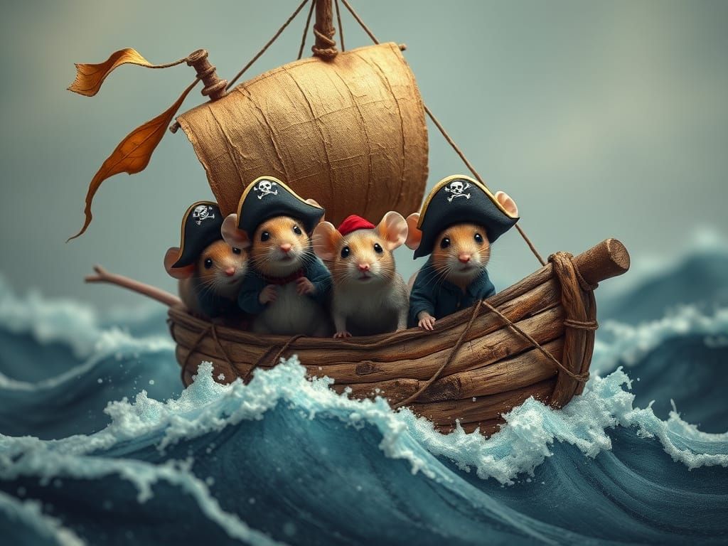 Whimsical Pirate Mice Sailing a Cheese Ship