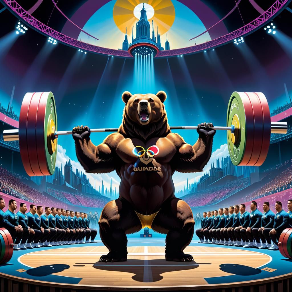 Surreal Bear Weightlifter in Dali Style