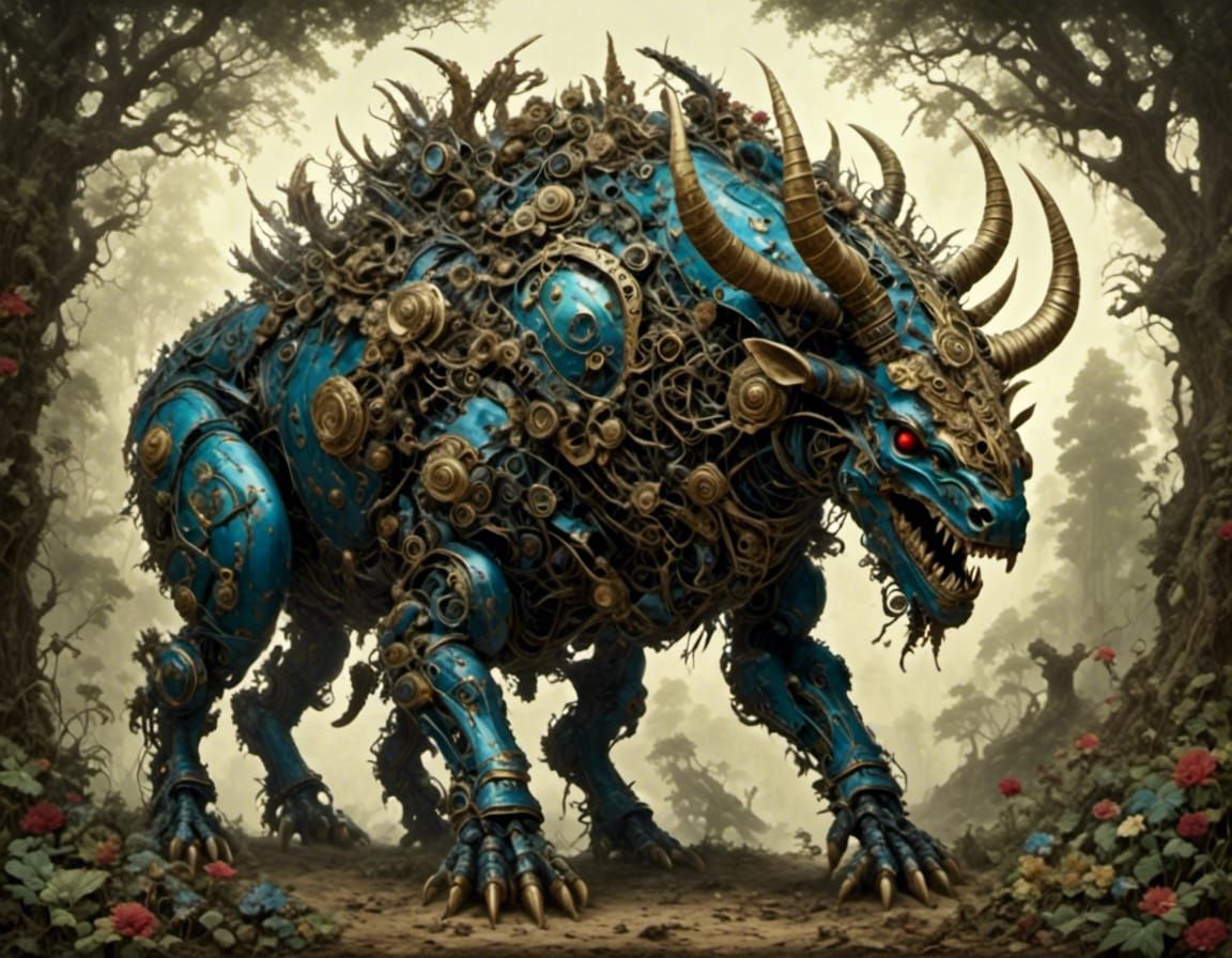 Mountain-Scale Hybrid Creature with Bow-Tie