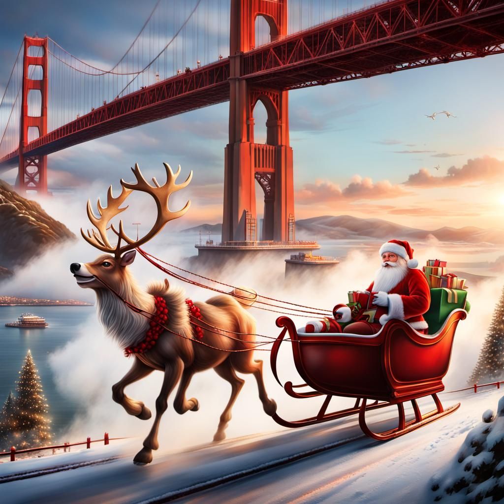 Santa Claus Speeds Under Golden Gate Bridge in Hyper-Realist...