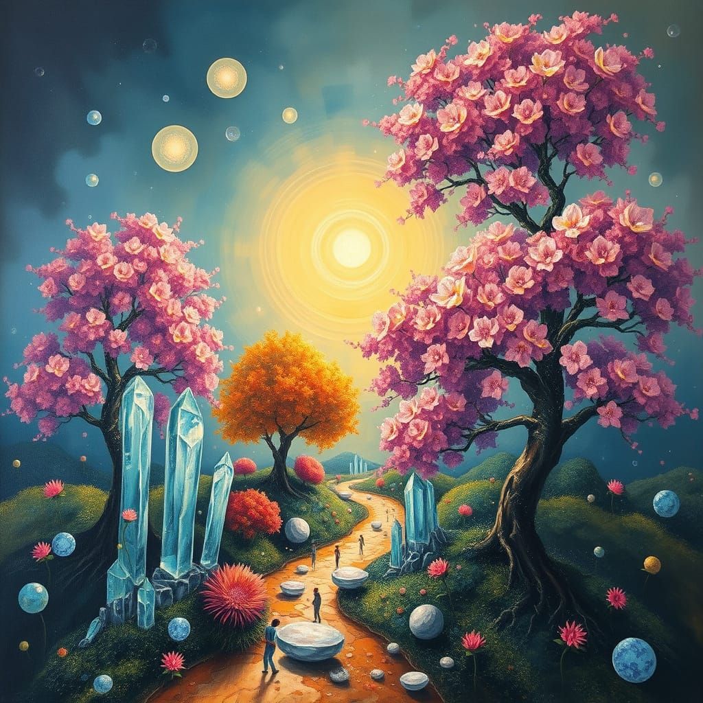 Surreal Crystal Landscape with Ethereal Glow