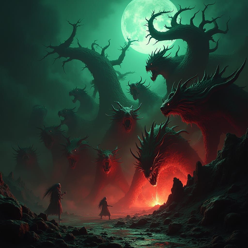 Monstrous Gathering in Hellish Landscape