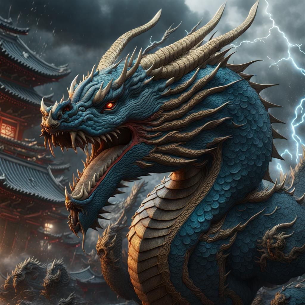 Detailed Japanese Thunder Dragon Concept Art