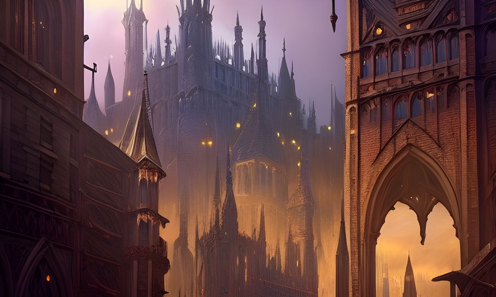 Magical Medieval City Acrylic Painting