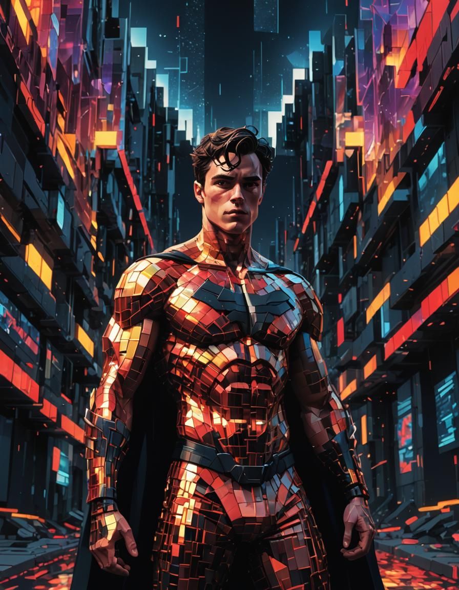 Glitched Neofuturism: Young Man in Dissolving Architecture