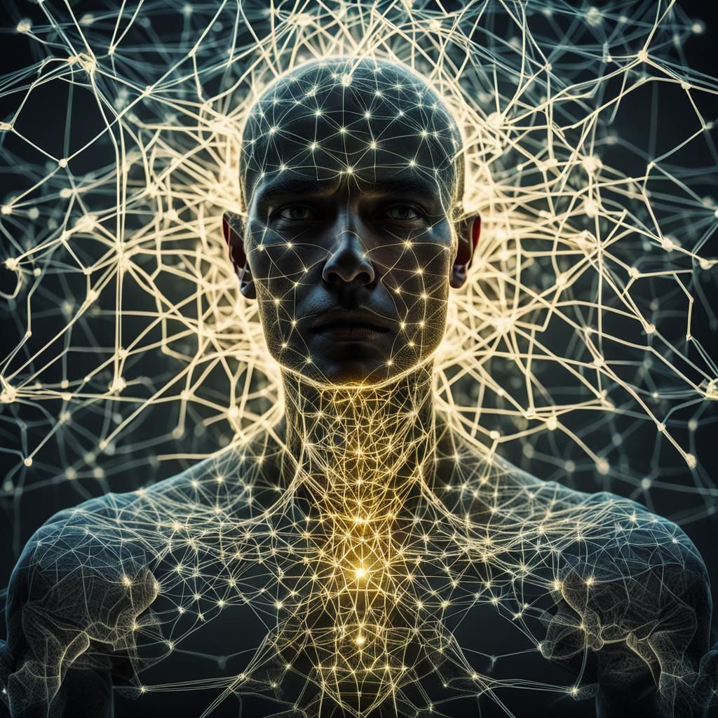 Bio Art: Glowing Human in Intricate Network