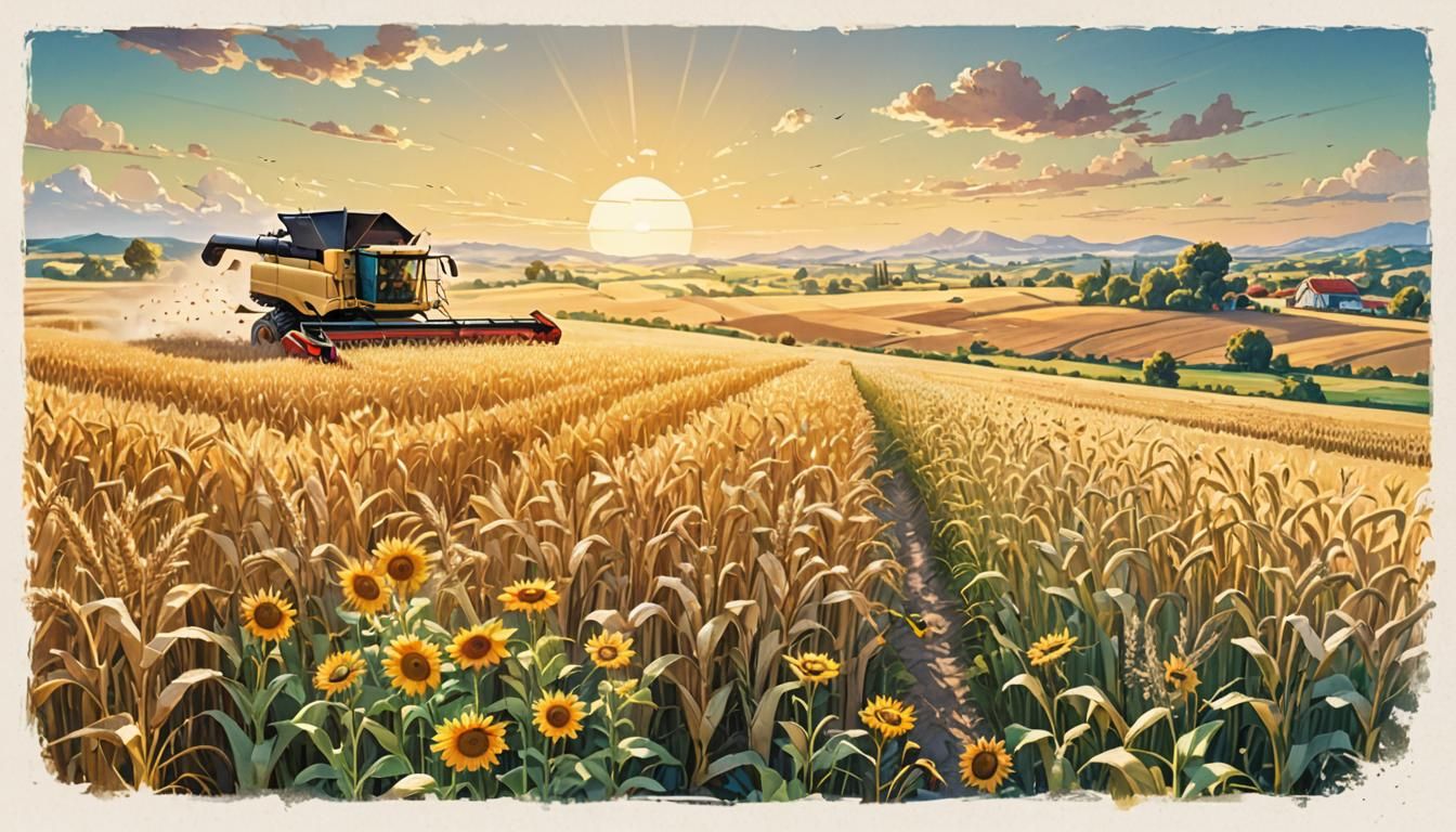 Golden Wheat Field Harvest: Detailed Digital Art