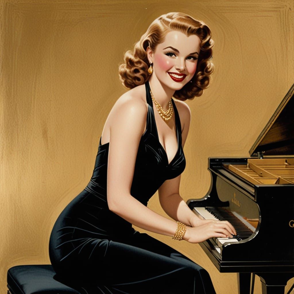 Alberto Vargas Style Portrait of Deanna Durbin Playing Piano...