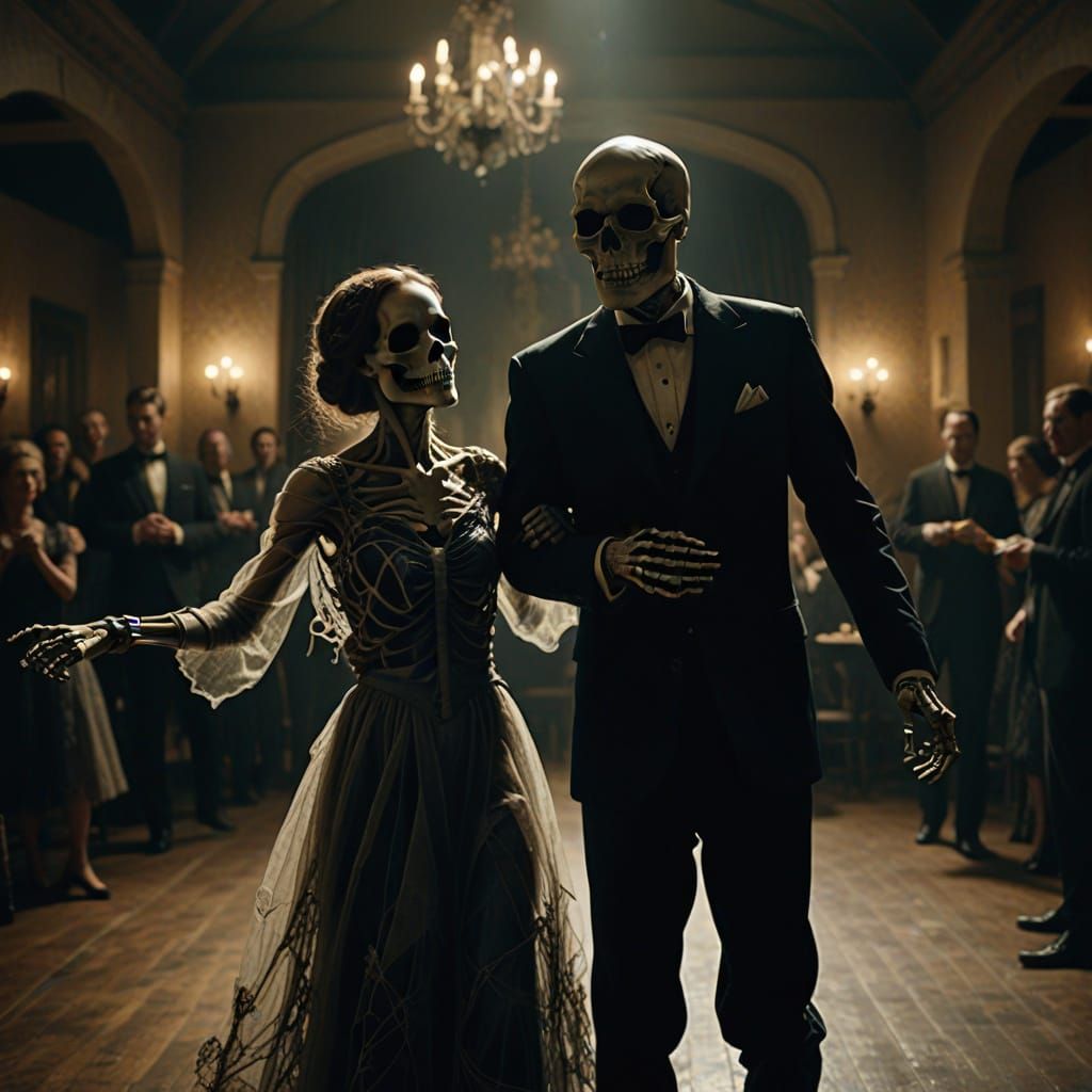 Skeleton Couple Dancing in Moody Film Noir Style