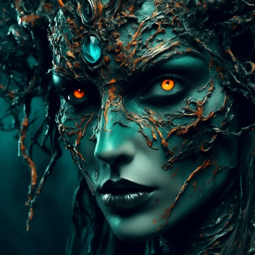 Elegant Woman's Face in Orange and Teal