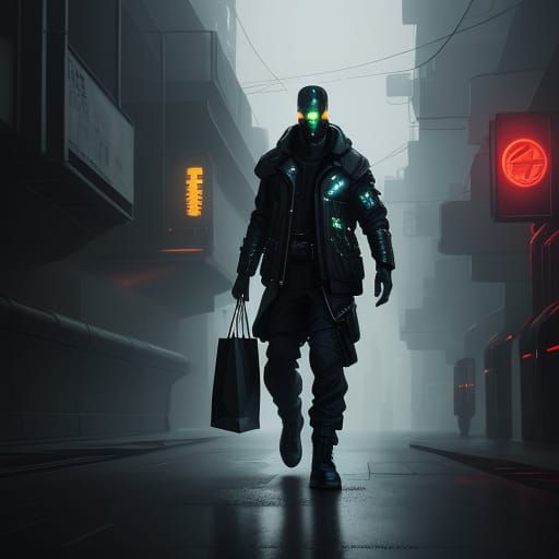 Futuristic Shopping Bag in Cyberpunk Style