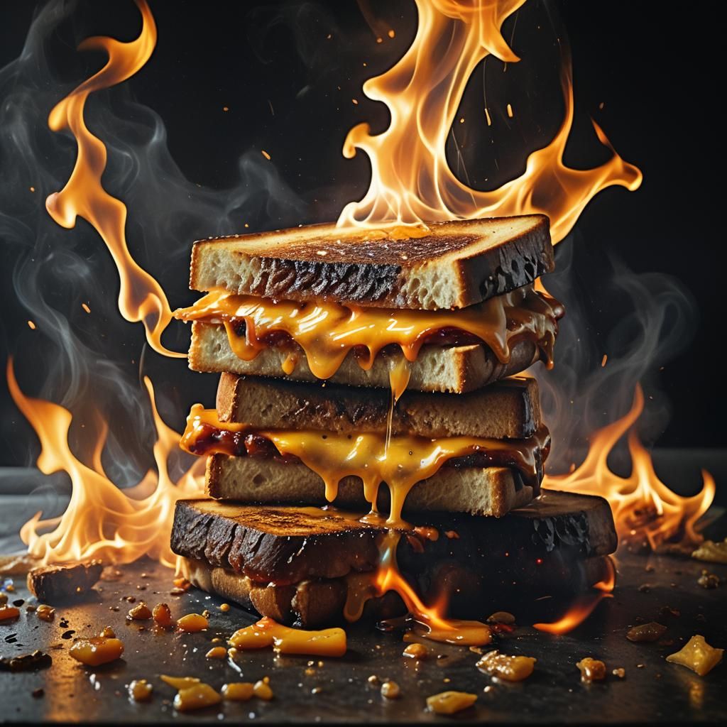 Surreal Grilled Cheese Inferno in Expressionist Style