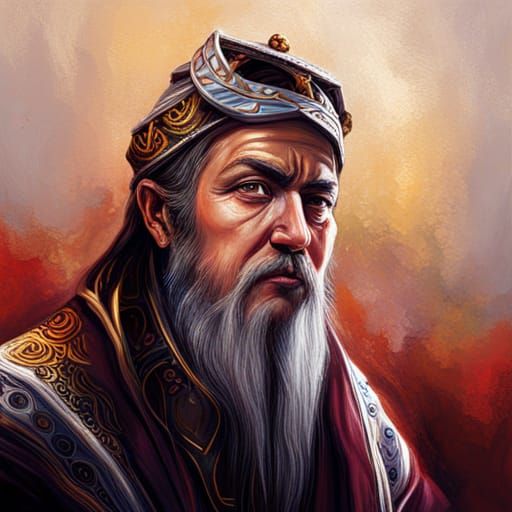 Hyperrealistic Persian King Portrait in Splash Art Style