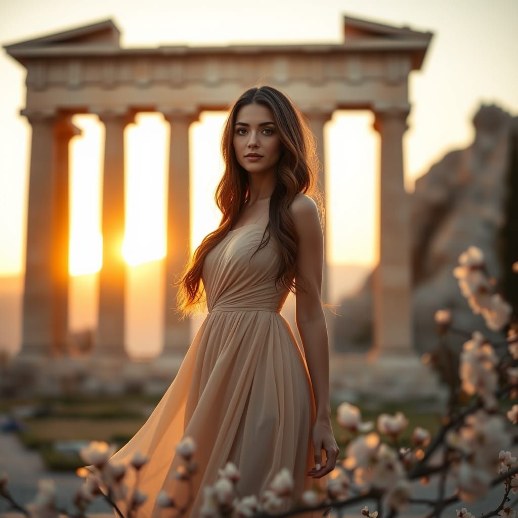 Woman in Beige Gown at Sunset, Fine Art Photography