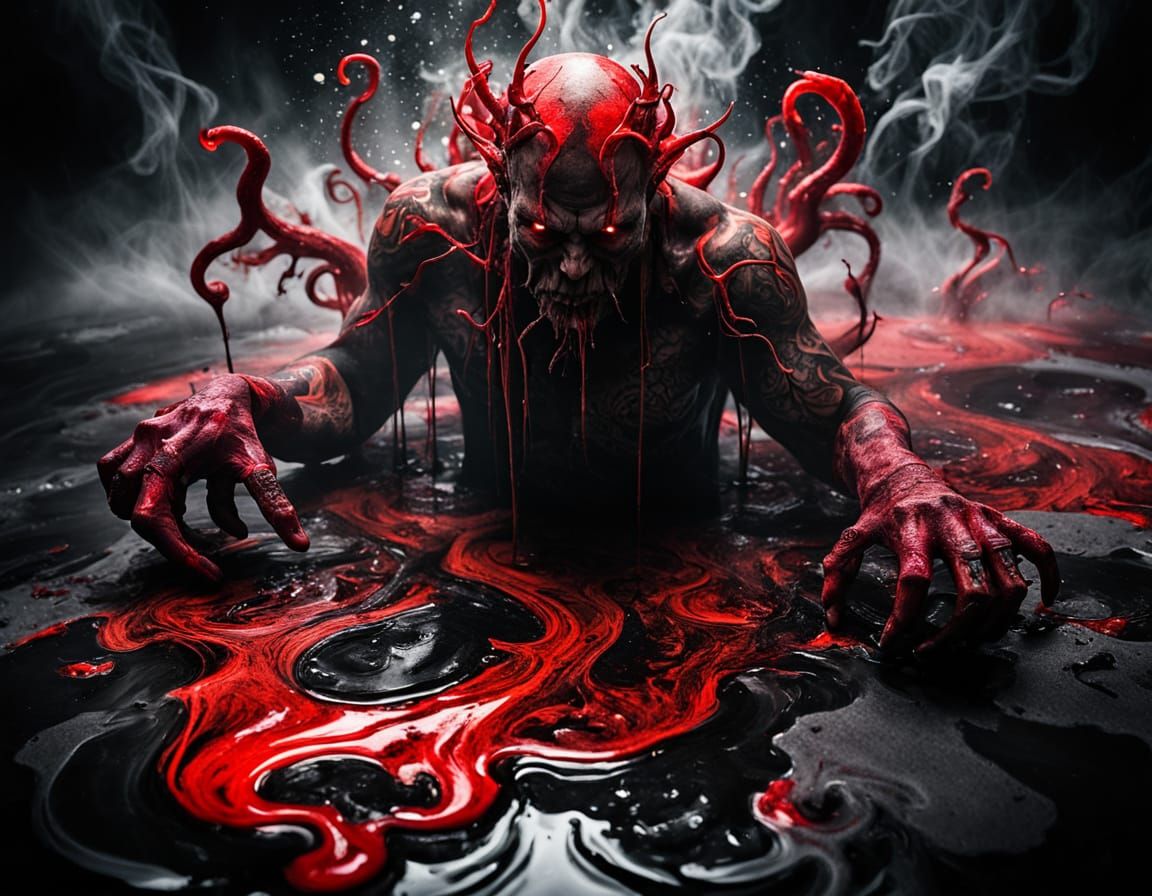 Colossal Red Ink Being Emerges, Dark Fantasy Photography
