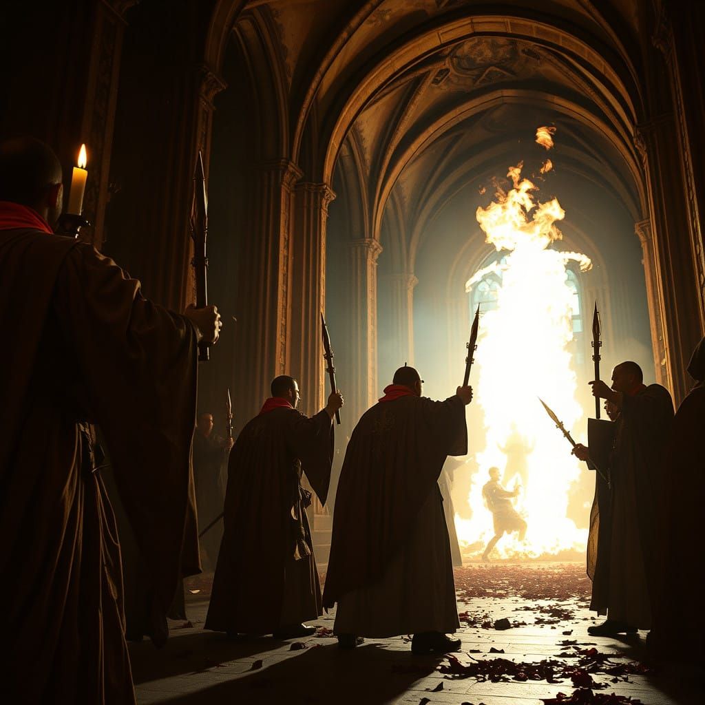 Exorcists vs Demons in a Dark, Abandoned Cathedral