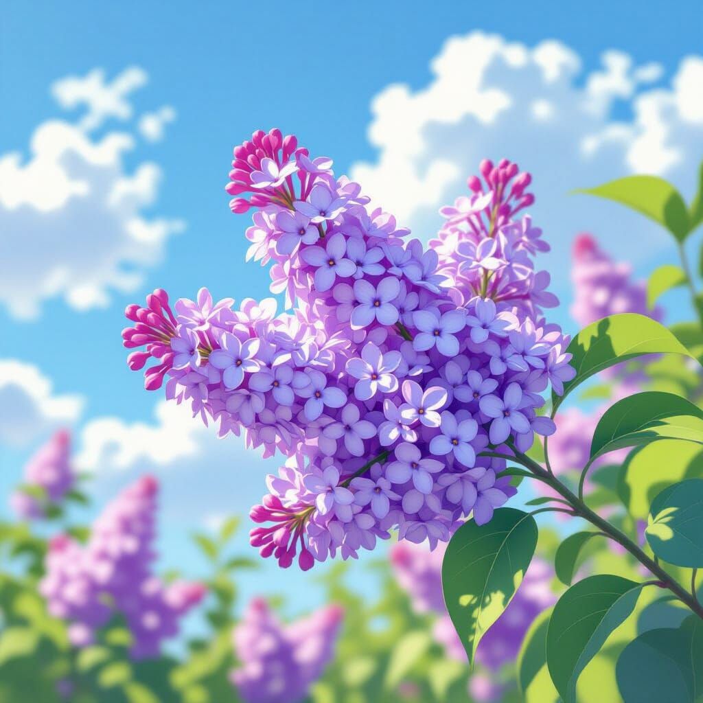 Purple Lilacs Bloom in Impressionistic Style