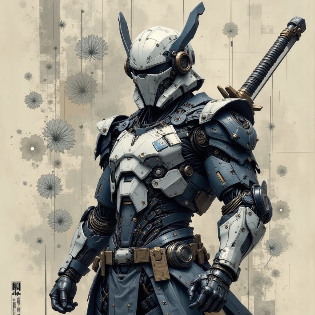 Samurai Cyborg Warrior with Floral Armor Details