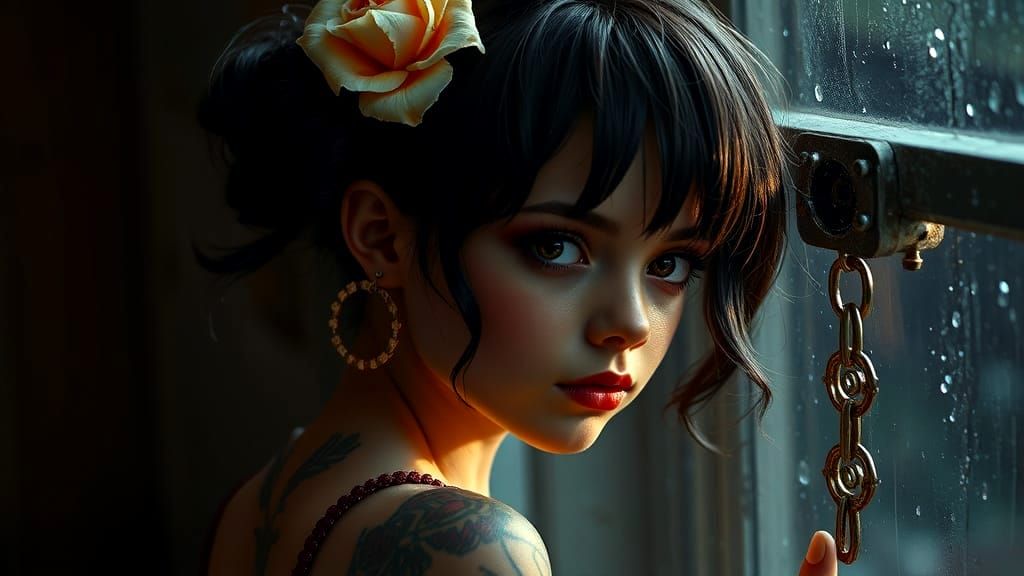 Steampunk Girl with Mechanical Wings and Dragon Tattoo