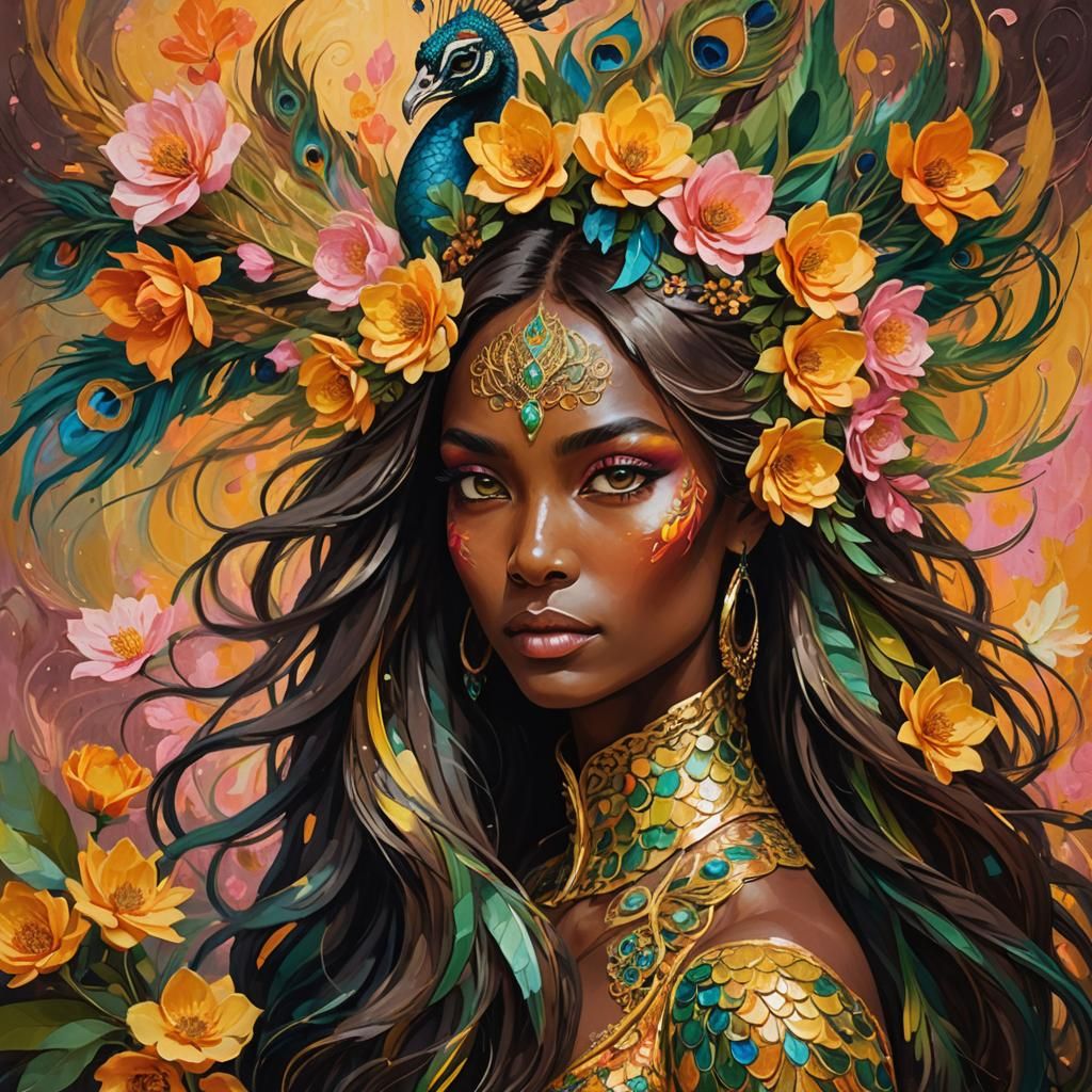 Dragon Peacock Woman in Abstract Fauvism Style