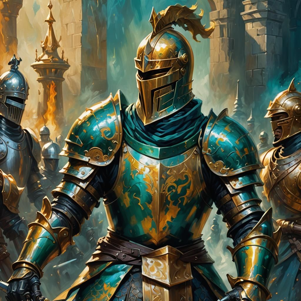 Chess Knight in Battle: Fantasy Oil Painting