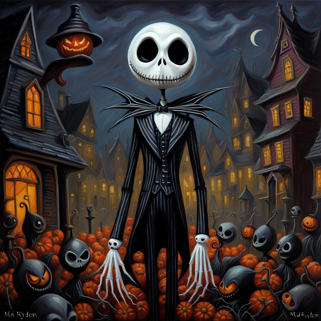 Eerie Jack Skellington in Grimdark Impasto Style
