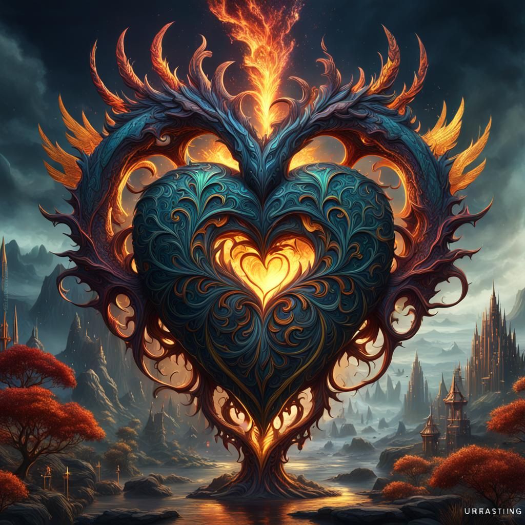 Detailed Phoenix Heart: Fantasy Concept Art