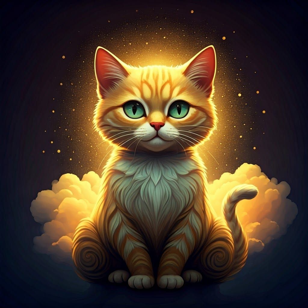 Whimsical Cloud Cat in Vibrant Golden Hues