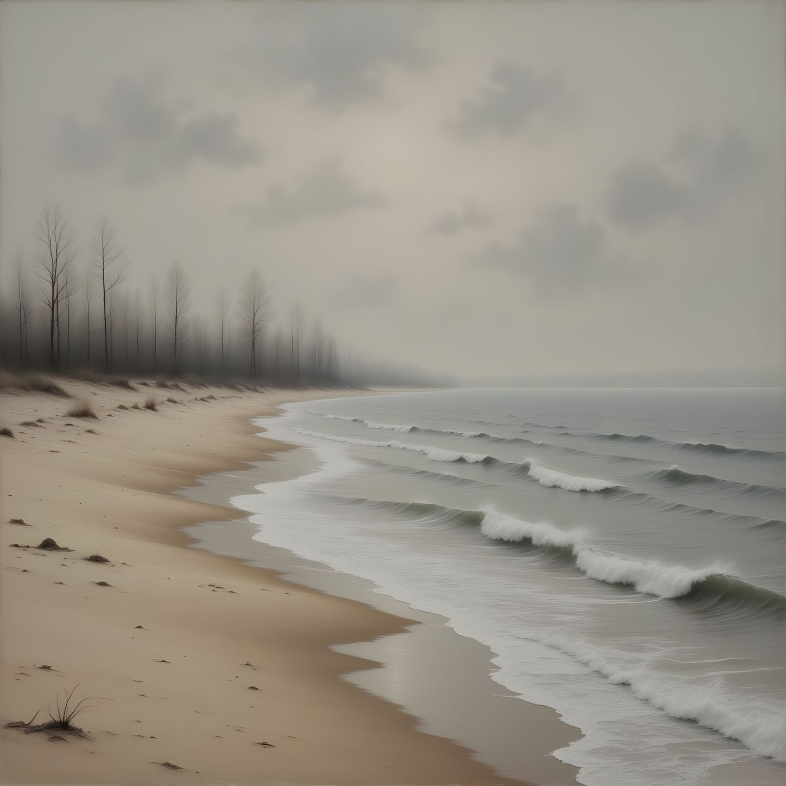 Winter Beach Scene in a Serene Snowy Landscape