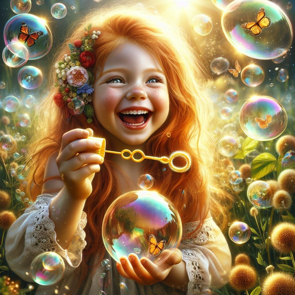 Child's Bubble World: Hyper-Realistic Spring Meadow