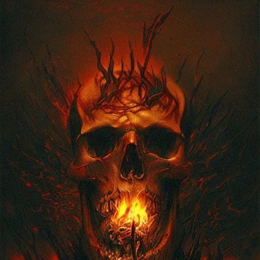 Fiery Skull Illustration in Gothic Horror Style